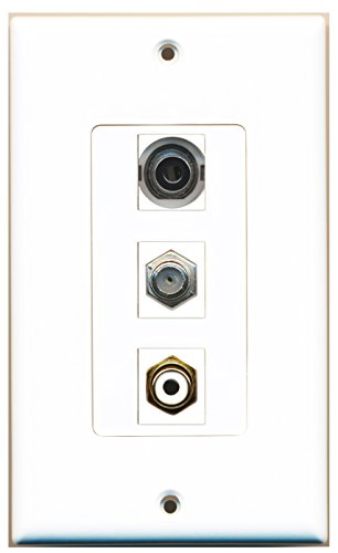 RiteAV - 1 Port RCA White and 1 Port Coax Cable TV- F-Type and 1 Port 3.5mm Decorative Wall Plate Decorative