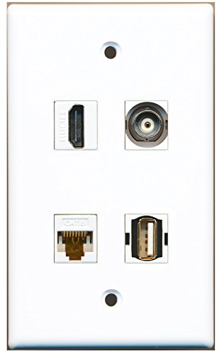 RiteAV - 1 Port HDMI 1 Port USB A-A 1 Port BNC 1 Port Cat6 Ethernet White Wall Plate