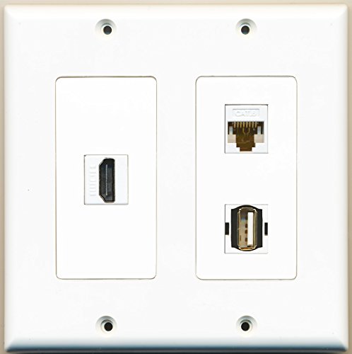 RiteAV - 1 Port HDMI 1 Port USB A-A 1 Port Cat6 Ethernet White - 2 Gang Wall Plate