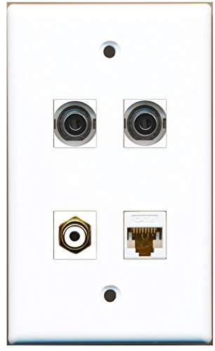 RiteAV - 1 Port RCA White 2 Port 3.5mm 1 Port Cat6 Ethernet White Wall Plate