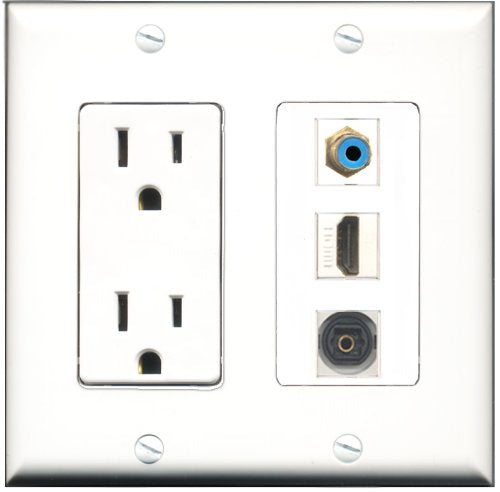 RiteAV - 15 Amp Power Outlet 1 Port HDMI 1 Port RCA Blue 1 Port Toslink Decorative Wall Plate