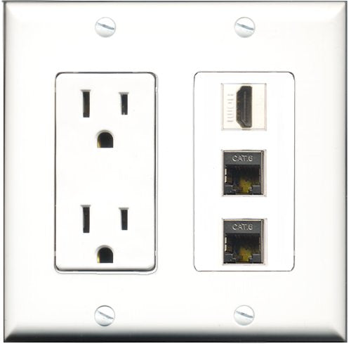 RiteAV - 15 Amp Power Outlet 1 Port HDMI 2 Port Shielded Cat6 Ethernet Ethernet Decorative Wall Plate