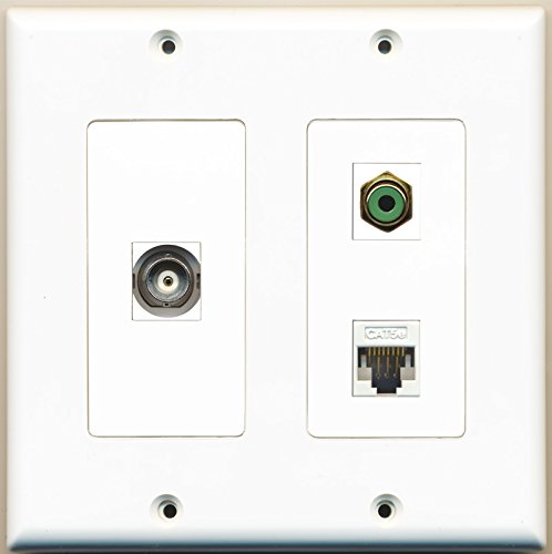 RiteAV - 1 Port RCA Green 1 Port BNC 1 Port Cat5e Ethernet White - 2 Gang Wall Plate