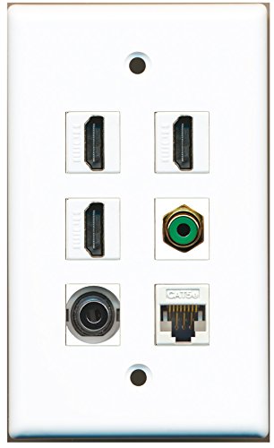 RiteAV - 3 HDMI 1 Port RCA Green 1 Port 3.5mm 1 Port Cat5e Ethernet White Wall Plate
