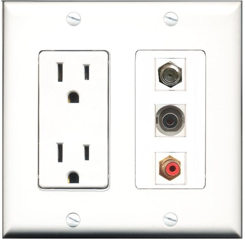 RiteAV - 15 Amp Power Outlet 1 Port RCA Red 1 Port Coax 1 Port 3.5mm Decorative Wall Plate