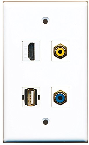 RiteAV - 1 Port HDMI 1 Port RCA Yellow 1 Port RCA Blue 1 Port USB A-A Wall Plate