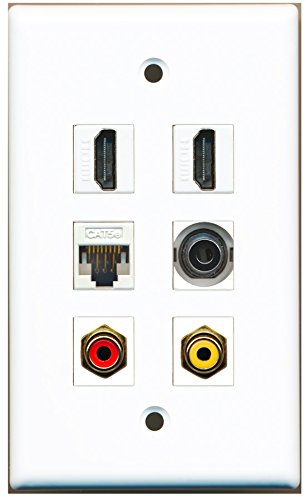 RiteAV - 2 HDMI 1 Port RCA Red 1 Port RCA Yellow 1 Port 3.5mm 1 Port Cat5e Ethernet White Wall Plate