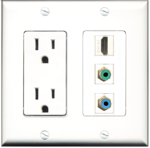 RiteAV - 15 Amp Power Outlet 1 Port HDMI 1 Port RCA Green 1 Port RCA Blue Decorative Wall Plate