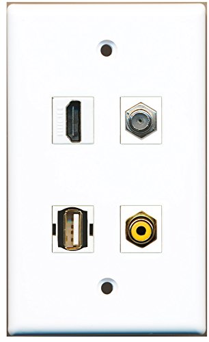 RiteAV - 1 Port HDMI 1 Port RCA Yellow 1 Port Coax Cable TV- F-Type 1 Port USB A-A Wall Plate