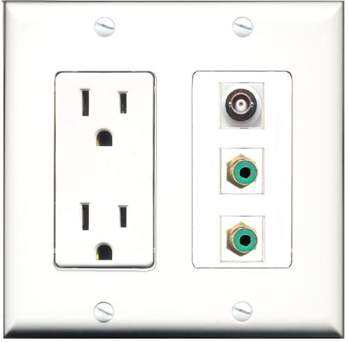RiteAV - 15 Amp Power Outlet 2 Port RCA Green 1 Port BNC Decorative Wall Plate