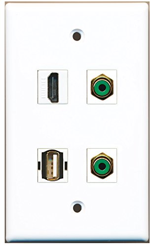 RiteAV - 1 Port HDMI 2 Port RCA Green 1 Port USB A-A Wall Plate