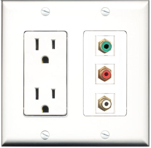 RiteAV - 15 Amp Power Outlet 1 Port RCA Red 1 Port RCA White 1 Port RCA Green Decorative Wall Plate
