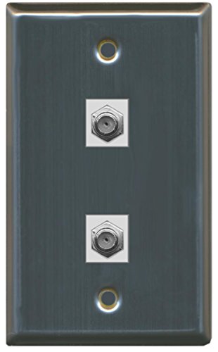 RiteAV - 2 Port Coax Cable TV- F-Type Wall Plate - Stainless Steel