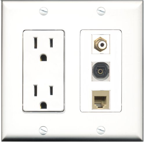 RiteAV - 15 Amp Power Outlet 1 Port RCA White 1 Port Phone Beige 1 Port Toslink Decorative Wall Plate