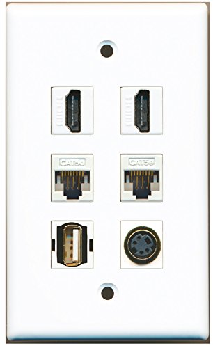 RiteAV - 2 HDMI 1 Port USB A-A 1 Port S-Video 2 Port Cat5e Ethernet White Wall Plate