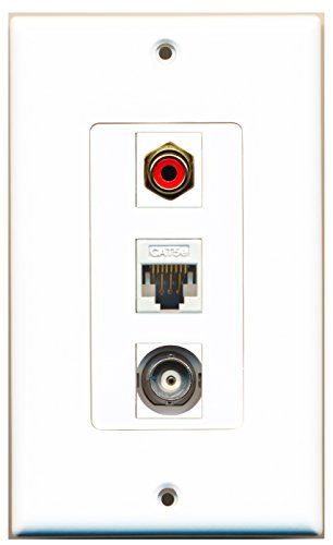RiteAV - 1 Port RCA Red and 1 Port BNC and 1 Port Cat5e Ethernet White Decorative Wall Plate