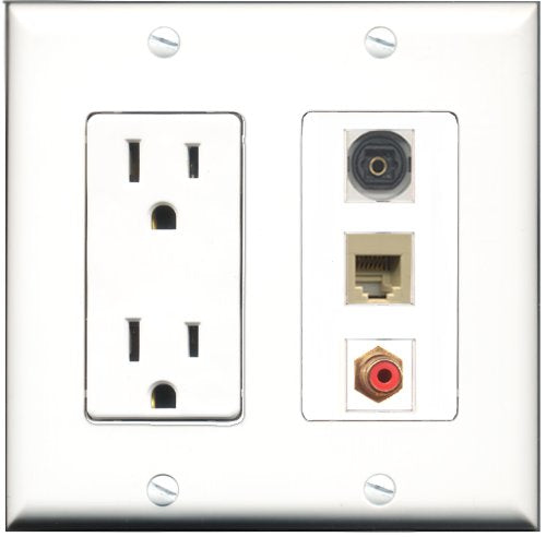 RiteAV - 15 Amp Power Outlet 1 Port RCA Red 1 Port Phone Beige 1 Port Toslink Decorative Wall Plate