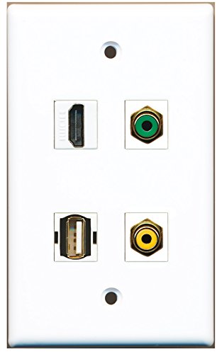 RiteAV - 1 Port HDMI 1 Port RCA Yellow 1 Port RCA Green 1 Port USB A-A Wall Plate