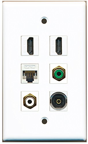 RiteAV - 2 HDMI 1 Port RCA White 1 Port RCA Green 1 Port Toslink 1 Port Cat5e Ethernet White Wall Plate