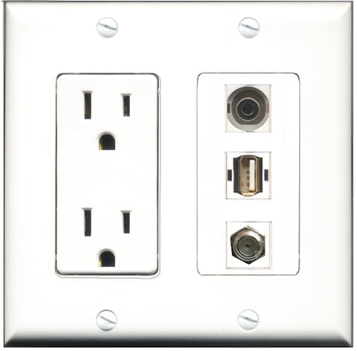 RiteAV - 15 Amp Power Outlet 1 Port Coax 1 Port USB A-A 1 Port 3.5mm Decorative Wall Plate