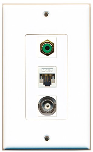 RiteAV - 1 Port RCA Green and 1 Port BNC and 1 Port Cat5e Ethernet White Decorative Wall Plate