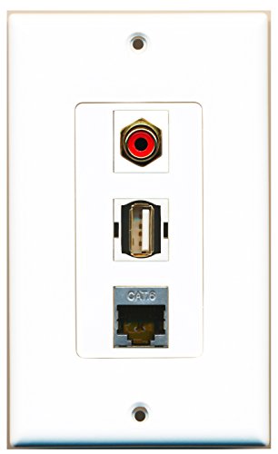 RiteAV - 1 Port RCA Red and 1 Port USB A-A and 1 Port Shielded Cat6 Ethernet Decorative Wall Plate Decorative