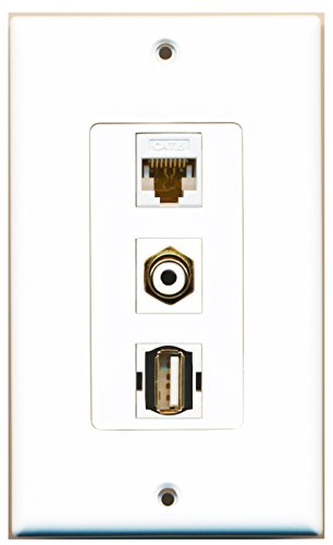 RiteAV - 1 Port RCA White and 1 Port USB A-A and 1 Port Cat6 Ethernet White Decorative Wall Plate Decorative