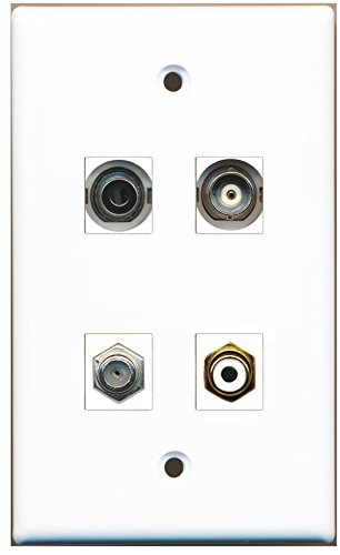 RiteAV - 1 Port RCA White 1 Port Coax Cable TV- F-Type 1 Port 3.5mm 1 Port BNC Wall Plate