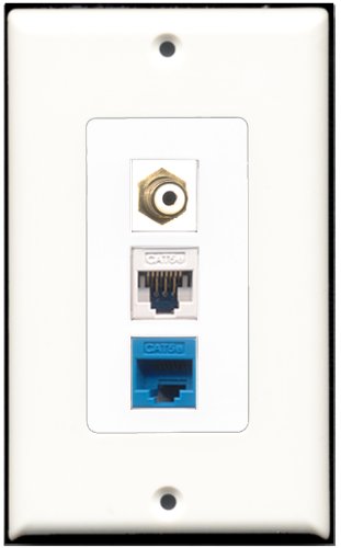 RiteAV - 1 Port RCA White 1 Cat5e Ethernet White 1 Cat5e Ethernet Blue Wall Plate Decorative