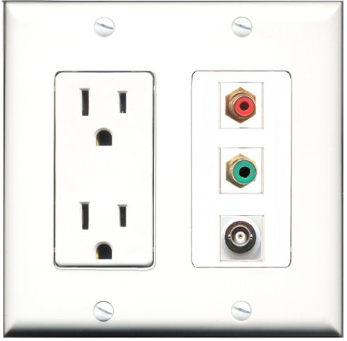 RiteAV - 15 Amp Power Outlet 1 Port RCA Red 1 Port RCA Green 1 Port BNC Decorative Wall Plate