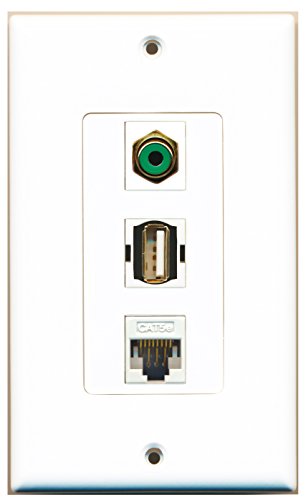 RiteAV - 1 Port RCA Green and 1 Port USB A-A and 1 Port Cat5e Ethernet White Decorative Wall Plate Decorative