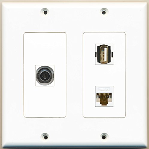 RiteAV - 1 Port USB A-A 1 Port 3.5mm 1 Port Cat6 Ethernet White - 2 Gang Wall Plate