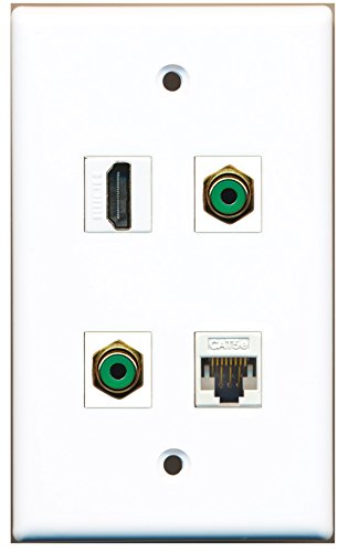 RiteAV - 1 Port HDMI 2 Port RCA Green 1 Port Cat5e Ethernet White Wall Plate
