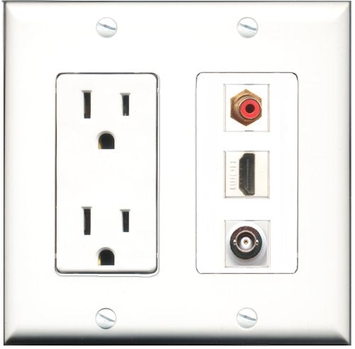 RiteAV - 15 Amp Power Outlet 1 Port HDMI 1 Port RCA Red 1 Port BNC Decorative Wall Plate