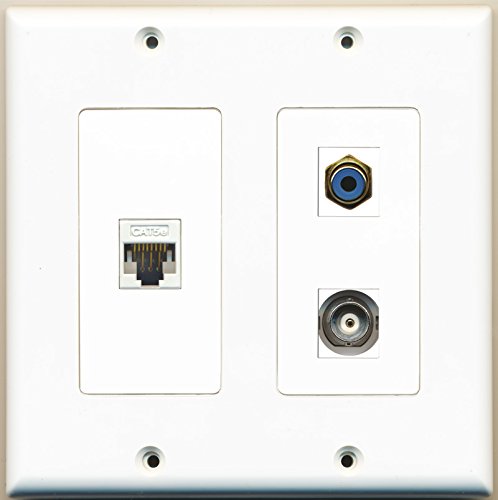 RiteAV - 1 Port RCA Blue 1 Port BNC 1 Port Cat5e Ethernet White - 2 Gang Wall Plate