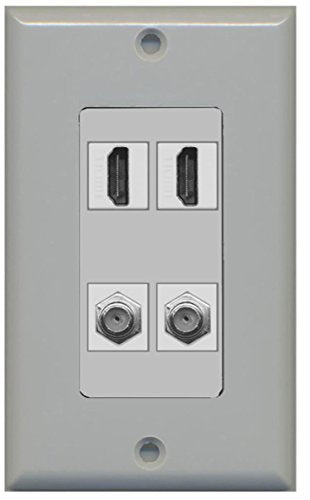RiteAV - 2 Port HDMI 2 Port Coax Cable TV- F-Type Decorative Wall Plate - Gray