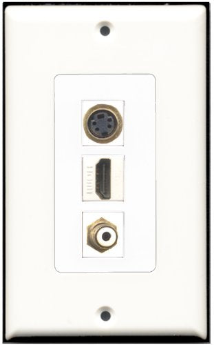 RiteAV - 1 Port HDMI 1 RCA White 1 S-Video Wall Plate Decorative
