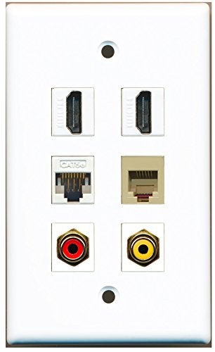 RiteAV - 2 HDMI 1 Port RCA Red 1 Port RCA Yellow 1 Port Phone RJ11 RJ12 Beige 1 Port Cat5e Ethernet White Wall Plate