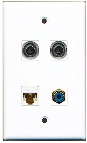 RiteAV - 1 Port RCA Blue 2 Port 3.5mm 1 Port Cat6 Ethernet White Wall Plate