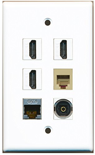 RiteAV - 3 HDMI 1 Port Phone RJ11 RJ12 Beige 1 Port Shielded Cat6 Ethernet 1 Port Toslink Wall Plate
