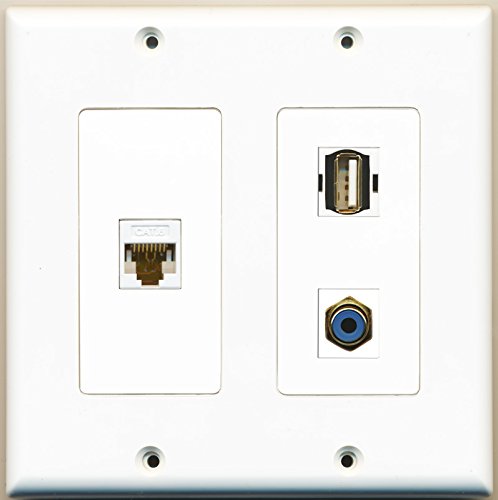 RiteAV - 1 Port RCA Blue 1 Port USB A-A 1 Port Cat6 Ethernet White - 2 Gang Wall Plate