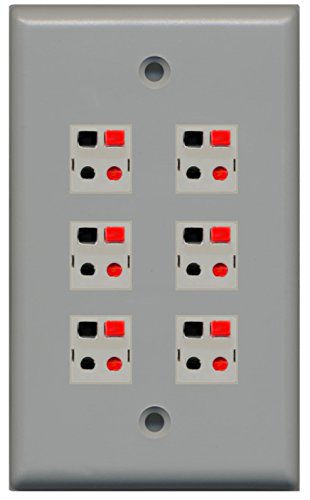 RiteAV 6 Port Speaker Jack Single Gang Wall Plate for Home Theater - Gray
