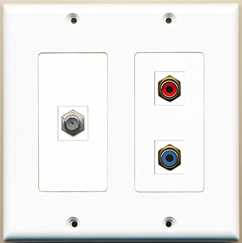 RiteAV - 1 Port RCA Red 1 Port RCA Blue 1 Port Coax Cable TV- F-Type - 2 Gang Wall Plate