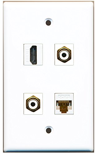 RiteAV - 1 Port HDMI 2 Port RCA White 1 Port Cat6 Ethernet White Wall Plate