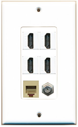 RiteAV - 4 Port HDMI 1 Coax Cable TV- F-Type 1 Phone RJ11 RJ12 Beige Wall Plate Decorative