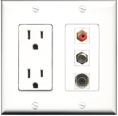 RiteAV - 15 Amp Power Outlet 1 Port RCA Red 1 Port Coax 1 Port 3.5mm Decorative Wall Plate