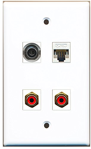 RiteAV - 2 Port RCA Red 1 Port 3.5mm 1 Port Cat5e Ethernet White Wall Plate