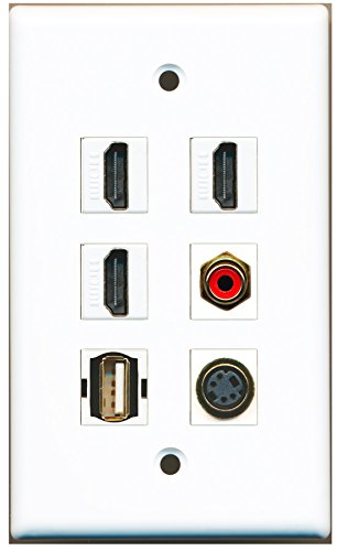 RiteAV - 3 HDMI 1 Port RCA Red 1 Port USB A-A 1 Port S-Video Wall Plate