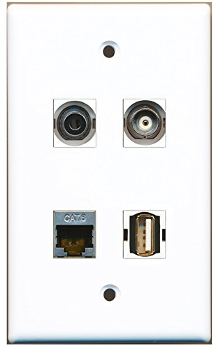 RiteAV - 1 Port USB A-A 1 Port Shielded Cat6 Ethernet 1 Port 3.5mm 1 Port BNC Wall Plate