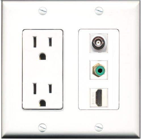 RiteAV - 15 Amp Power Outlet 1 Port HDMI 1 Port RCA Green 1 Port BNC Decorative Wall Plate